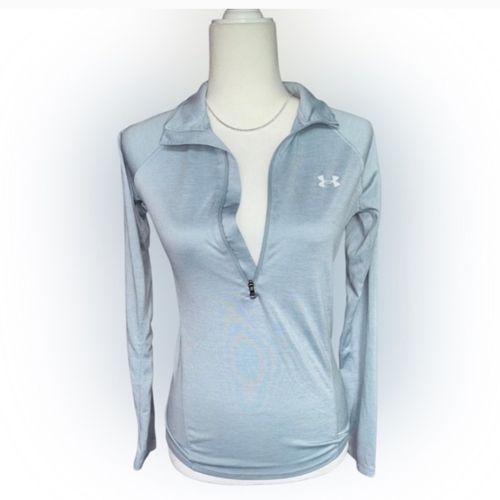 Under Armour Women's Light Blue Heatgear Quarter Zip Long Sleeve Pullover SizeXS
